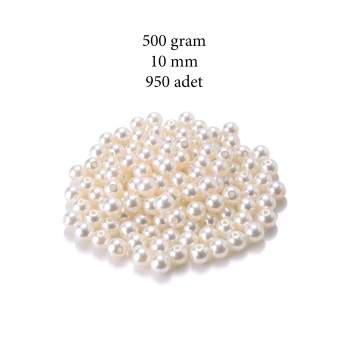 500 gram 10mm Krem Renk Plastik İnci Boncuk Çanta ve Takı Yapım Boncuğu (~950 adet)