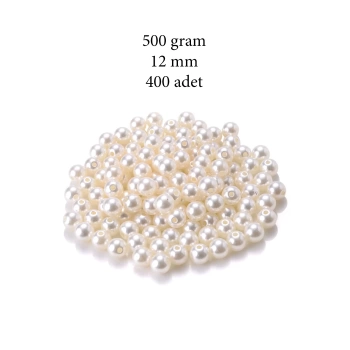 500 gram 12mm Krem Renk Plastik İnci Boncuk Çanta ve Takı Yapım Boncuğu (~400 adet)