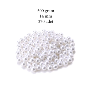500 gram 14mm Beyaz Renk Plastik İnci Boncuk Çanta ve Takı Yapım Boncuğu (~270 adet)