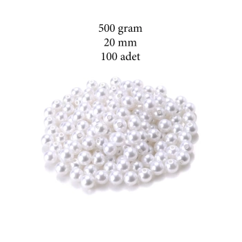 500 gram 20mm Beyaz Renk Plastik İnci Boncuk Çanta ve Takı Yapım Boncuğu (~100 adet)