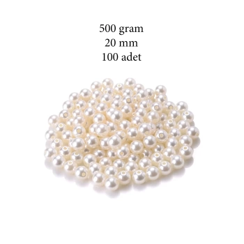 500 gram 20mm Krem Renk Plastik İnci Boncuk Çanta ve Takı Yapım Boncuğu (~100 adet)