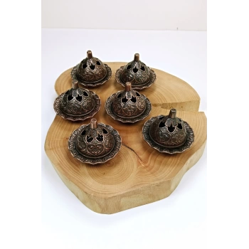 6 Lı Mini Eskitme Osmanlı Temalı Koyu Renk Lokumluk Sunum
