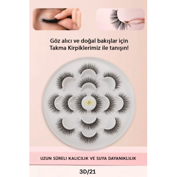 7 Çift Doğal İpek Takma Kirpik 3d 21 Hacimli