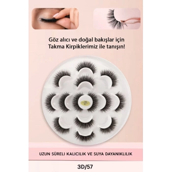 7 Çift Doğal İpek Takma Kirpik 3d 57 Yoğun Hacimli