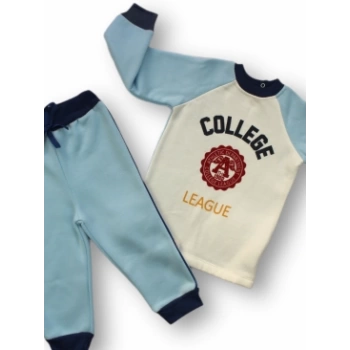 9-12 12-18 18-24 24-36 Ay College Baskılı 3 İplik Kumaş Uzun Kollu Sweatli 2li Erkek Bebek Takımı