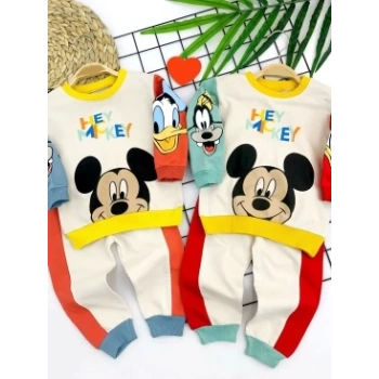 9-12-18-24 Ay Mickey Ve Arkadaşları Desenli Uzun Kollu Sweat 2li Kız Erkek Bebek Takımı