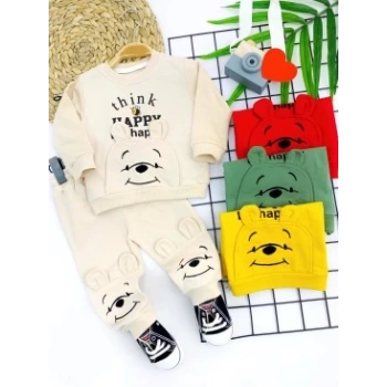 9-12-18-24 Ay Pohh Desenli Uzun Kollu Sweat 2li Kız Erkek Bebek Takımı