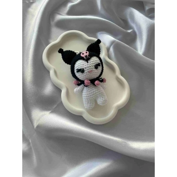 Amigurumi Anahtarlık  El Yapımı Kuromi 12 cm Siyah