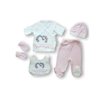 Anadolunun Kalbi Nakışlı %100 Cotton Antibakteriyel 5li Zıbın Takımı Hastane Çıkışı
