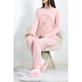 Baskılı Poliviskon Pijama Takımı Tozpembe - 302.1287.