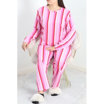 Bisiklet Yaka Battal Pijama Takımı Kırmızıpembe - 776.1287.