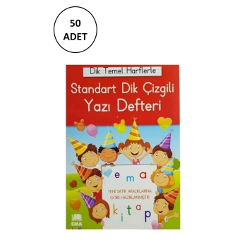 Dik Temel Harflerle Standart Renkli Kareli Yazı Defteri 50 Adet