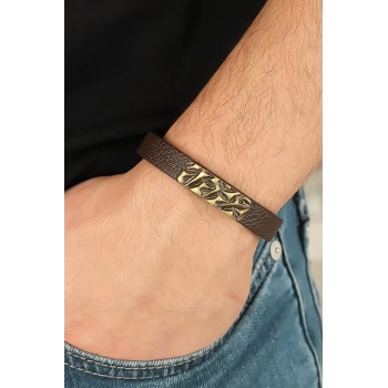 Eskitme Metal Şık Aksesuarlı Kahverengi Deri Erkek Bileklik