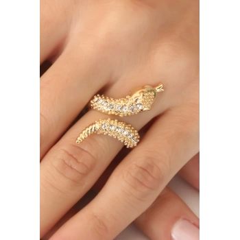 Gold Renk Ayarlanabilir Zirkon Taşlı Kadın Yılan Yüzük