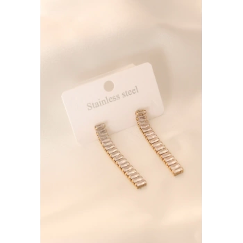 Gold Renk Çelik Zirkon Taş Detay Çelik Kadın Küpe