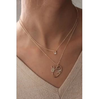 Gold Renk Vav Lale Figür Zirkon Taşlı Kadın Kolye