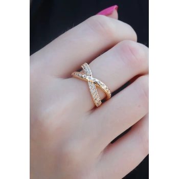 Gold Renk Zirkon Taşlı Kadın Yüzük