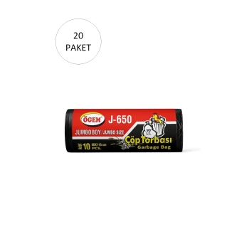 J-500 Jumbo Boy Çöp Torbası 80 x 110 cm 10 Lu Rulo x 20 Paket = 200 Adet (Siyah)