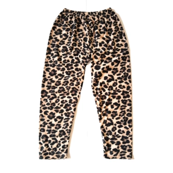 Kadın Polar Pijama Altı Termal Özellikli Leopar Desen Büyük Beden Ev Giyim Cepsiz