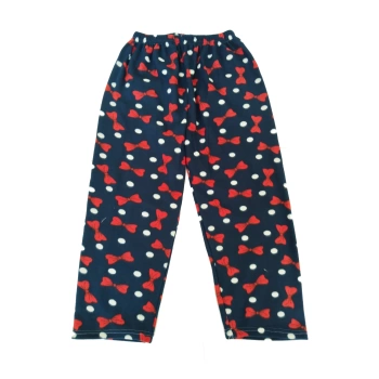 Kadın Polar Pijama Altı Termal Özellikli Papyon Desenli Lacivert Ev Giyim Cepsiz