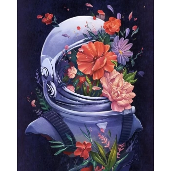 Kanvas Sayılarla Boyama Seti Kasnaklı-çerçeveli Astronotun Çiçekleri Sayılarla Boyama