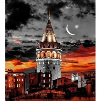 Kanvas Sayılarla Boyama Seti Kasnaklı-çerçeveli Galata Kulesi Renkli