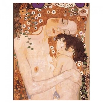 Kanvas Sayılarla Boyama Seti Kasnaklı-çerçeveli Gustav Klimt Anne Ve Çocuk
