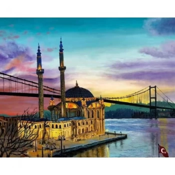 Kanvas Sayılarla Boyama Seti Kasnaklı-çerçeveli İstanbul Ortaköy Boyama