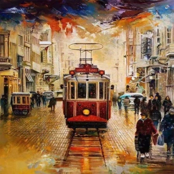 Kanvas Sayılarla Boyama Seti Kasnaklı-çerçeveli İstiklalde Kış