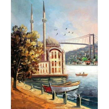 Kanvas Sayılarla Boyama Seti Kasnaklı-çerçeveli Ortaköyde Nostalji Sayılarla Boyama