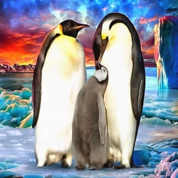 Kanvas Sayılarla Boyama Seti Kasnaklı-çerçeveli Penguen Ailesi