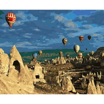 Kanvas Sayılarla Boyama Seti Kasnaklı-çerçeveli Peri Bacaları Ve Balon