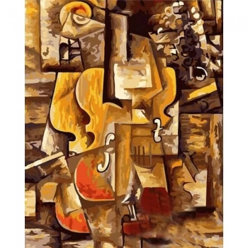 Kanvas Sayılarla Boyama Seti Kasnaklı-çerçeveli Picasso Keman Ve Üzümler