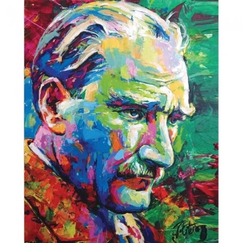 Kanvas Sayılarla Boyama Seti Kasnaklı-çerçeveli Renkli Atatürk
