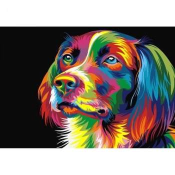 Kanvas Sayılarla Boyama Seti Kasnaklı-çerçeveli Renkli Köpek