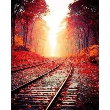 Kanvas Sayılarla Boyama Seti Kasnaklı-çerçeveli Tren Rayları