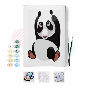 Kanvas Sayılarla Boyama Seti Kasnaklı-çerçeveli Uykulu Panda