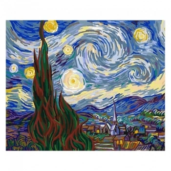 Kanvas Sayılarla Boyama Seti Kasnaklı-çerçeveli Van Gogh Yıldızlı Geceler