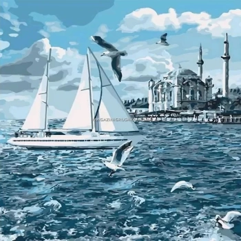 Kanvas Sayılarla Boyama Seti Kasnaklı-çerçeveli Yelken Martı Ve Cami