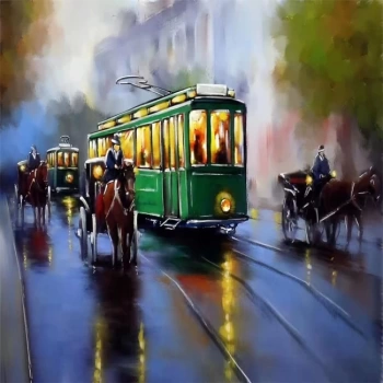 Kanvas Sayılarla Boyama Seti Kasnaklı-çerçeveli Yeşil Tramway