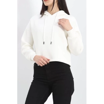 Kapşonlu 3 İplik Crop Sweat Ekru - 20969.1878.