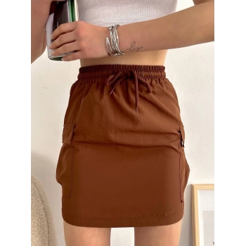 Kargo cep ince paraşüt etek kahve s241019