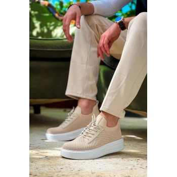 KB-116 Kuback Bej Bağcıklı Triko Günlük Erkek Ayakkabı