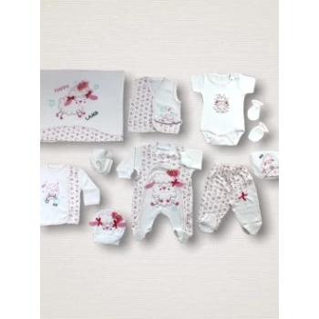 Kıvırcık Kuzu Nakışlı %100 Cotton Antibakteriyel 10lu Zıbın Takımı Hastane Çıkışı