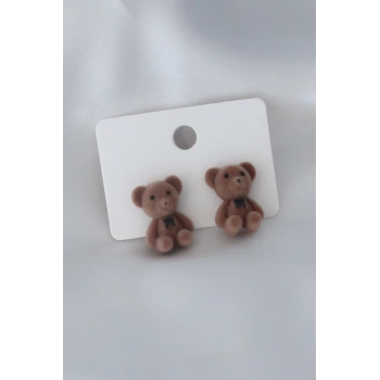 Koyu Kahverengi Renk Ayıcık Figür Kadın Küpe