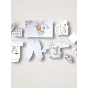 Love Zürafa Nakışlı %100 Cotton Antibakteriyel 10lu Zıbın Takımı Hastane Çıkışı