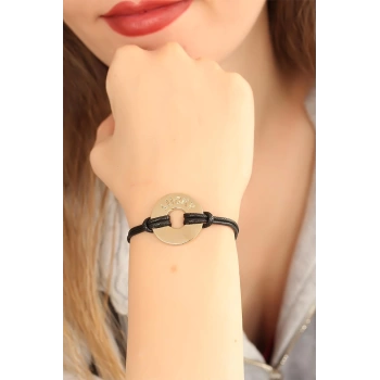 LUCKY (Şanslı) Siyah Deri İpli Unisex Mood Bileklik