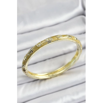 Mineli Gold Pirinç Sarı Renk Motifli Kadın Kelepçe