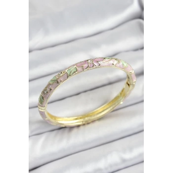 Mineli Pirinç Çiçek Motif Pembe Renk Kadın Kelepçe