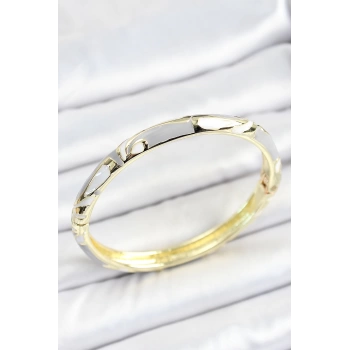 Mineli Pirinç Gri Beyaz Desenli Gold Renk Kadın Kelepçe